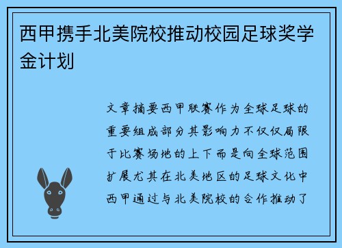 西甲携手北美院校推动校园足球奖学金计划